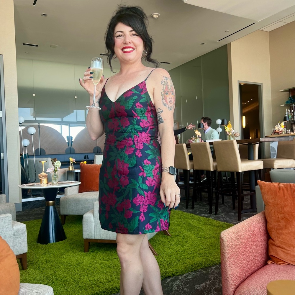 Lulu's Navy Dress with Pink and Green Floral Design